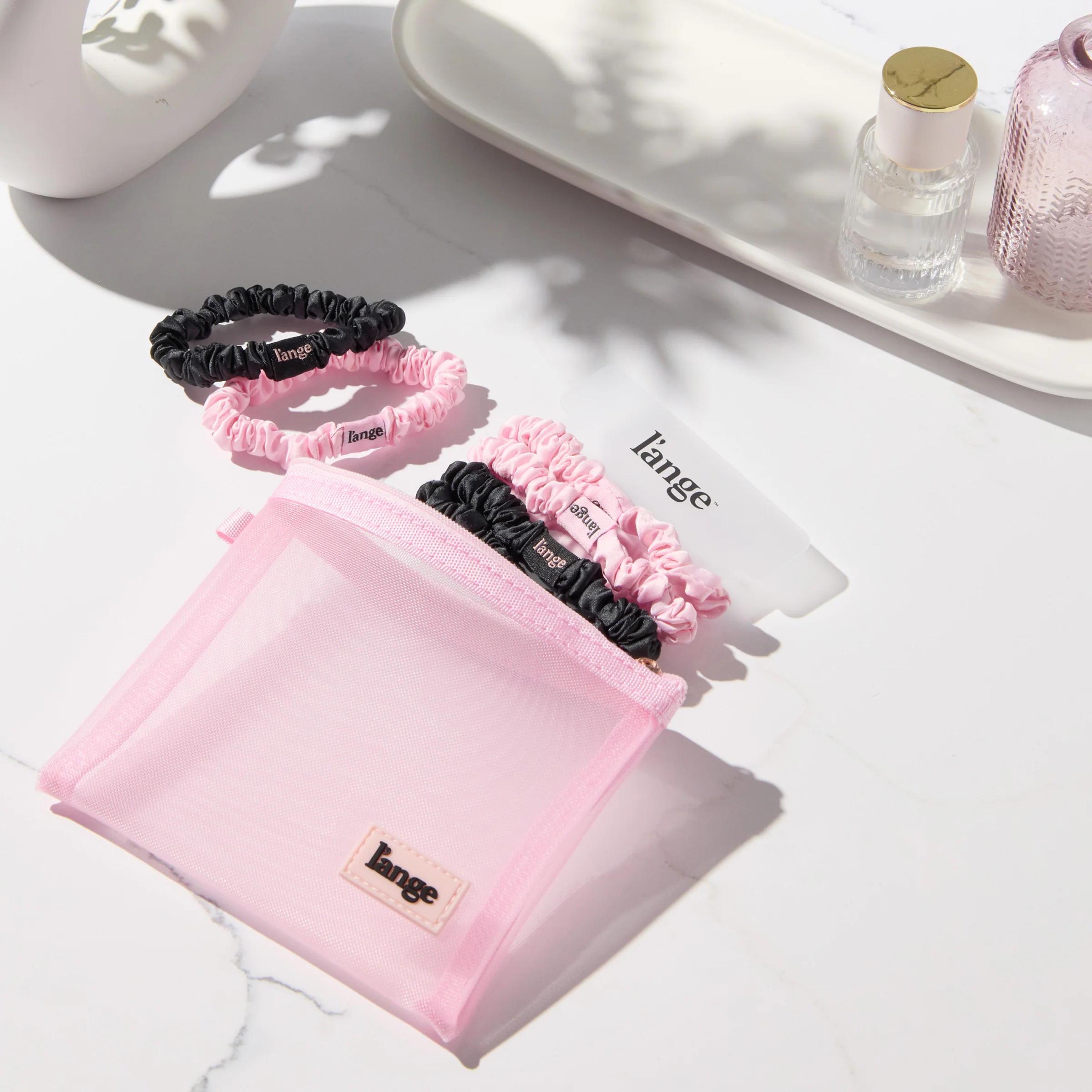 Small Satin Scrunchies 6 Piece Set - Black and Blush - Image 4